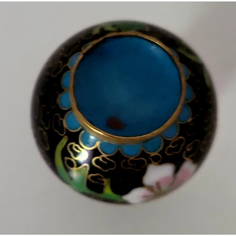 VINTAGE MINIATURE MINI CHINESE CLOISONNE VASE BLUE & PINK FLORAL 2
